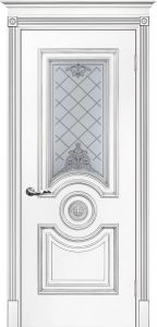 Межкомнатная дверь Смальта 18 Белый ral 9003  патина серебро